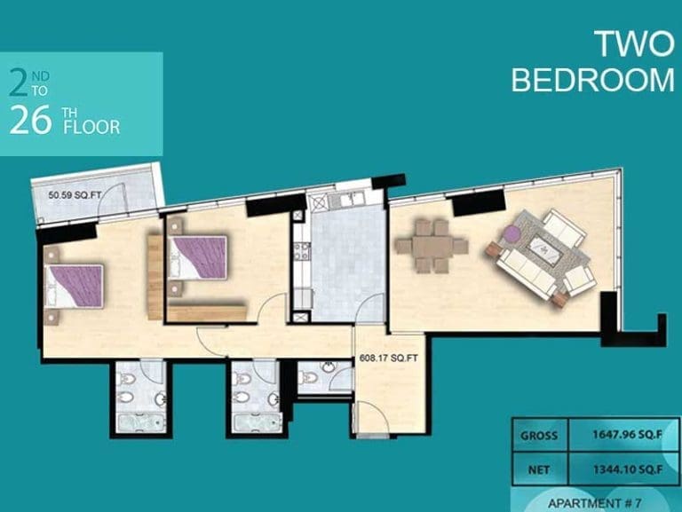Al Manara Tower 2 Bedroom Apartment 07 Floor Plans