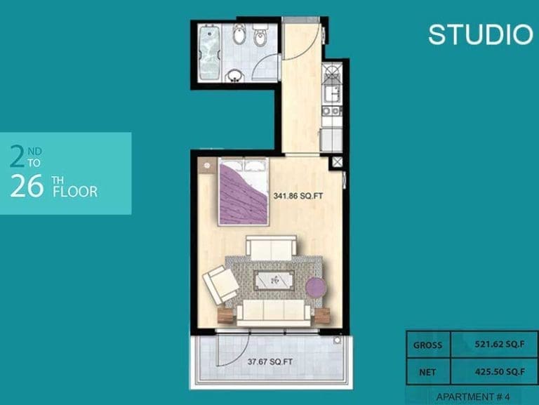 Al Manara Tower Studio Apartment 04 Floor Plans
