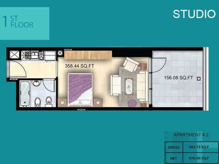 Al Manara Tower Studio Apartment 02 Floor Plans