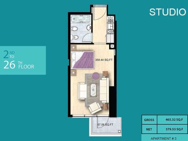 Al Manara Tower Studio Apartment 03 Floor Plans
