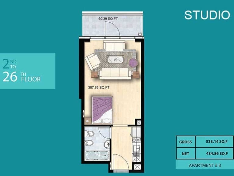 Al Manara Tower Studio Apartment 08 Floor Plans