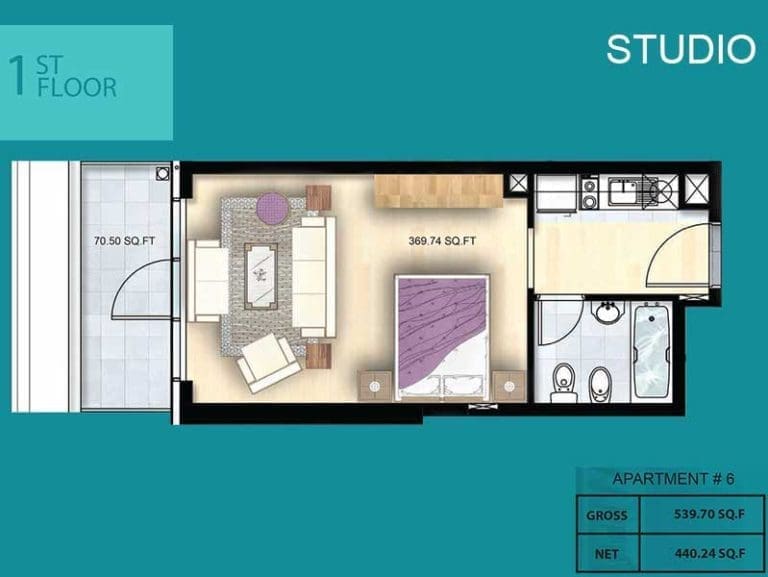 Al Manara Tower Studio Apartment 06 Floor Plans