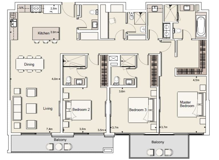 Belgravia 1 – 3 Bedroom Apartment 01 Floor Plans