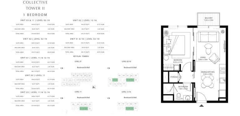 Collective Tower 2 – 1 Bedroom Apartment Unit 03 Floor Plans