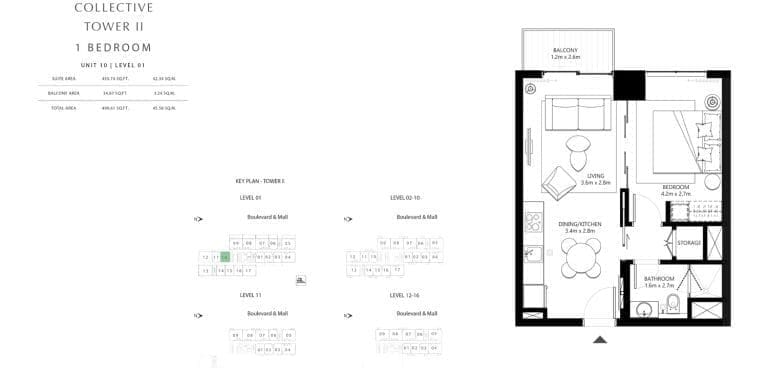 Collective Tower 2 – 1 Bedroom Apartment Unit 10 Floor Plans