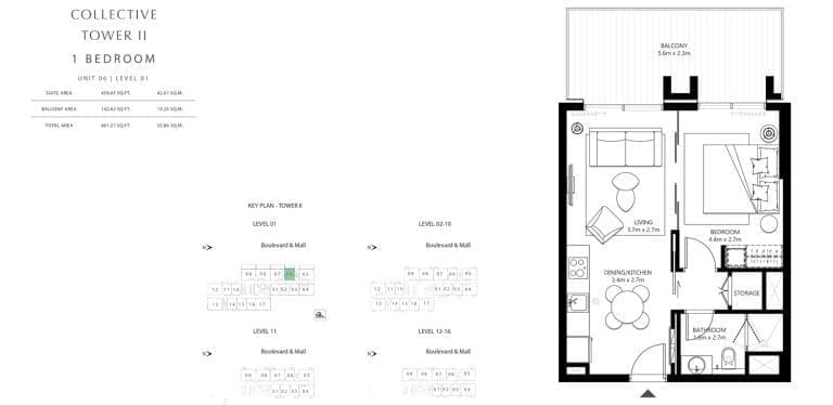 Collective Tower 2 – 1 Bedroom Apartment Unit 06 Floor Plans