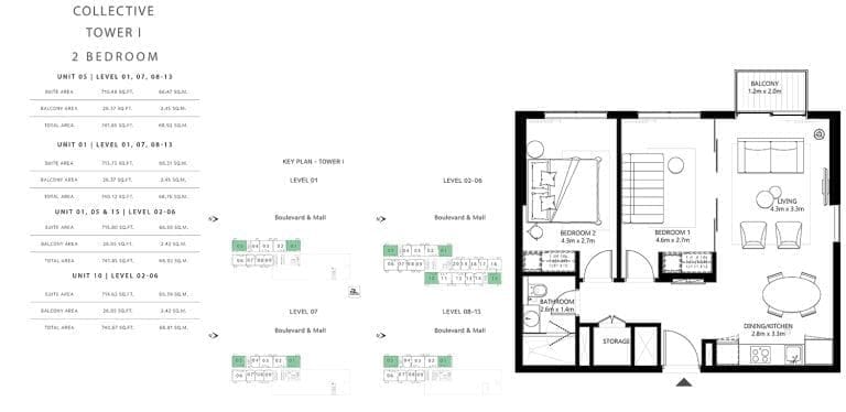 Collective Tower 1 – 2 Bedroom Apartment Unit 05 Floor Plans