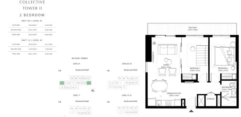 Collective Tower 2 – 2 Bedroom Apartment Unit 04 Floor Plans