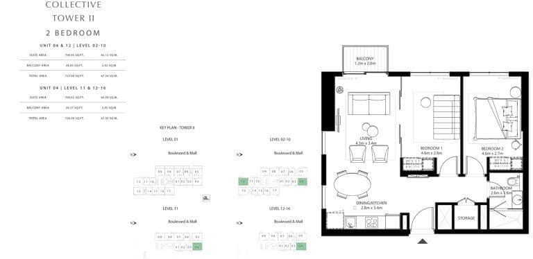 Collective Tower 2 – 2 Bedroom Apartment Unit 04-12 Floor Plans