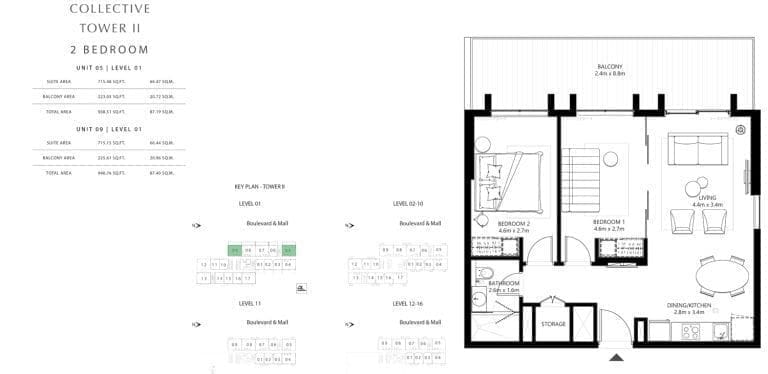 Collective Tower 2 – 2 Bedroom Apartment Unit 05 Floor Plans