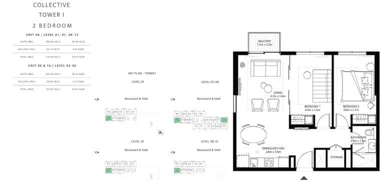 Collective Tower 1 – 2 Bedroom Apartment Unit 06 Floor Plans