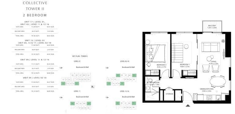 Collective Tower 2 – 2 Bedroom Apartment Unit 17 Floor Plans
