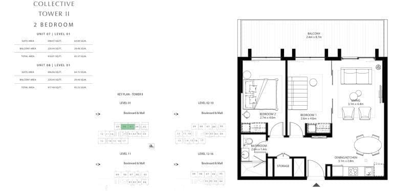 Collective Tower 2 – 2 Bedroom Apartment Unit 07 Floor Plans