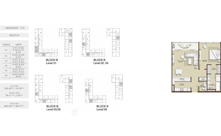 Mulberry 1 Bedroom Apartment Type T1A Block B Floor Plans