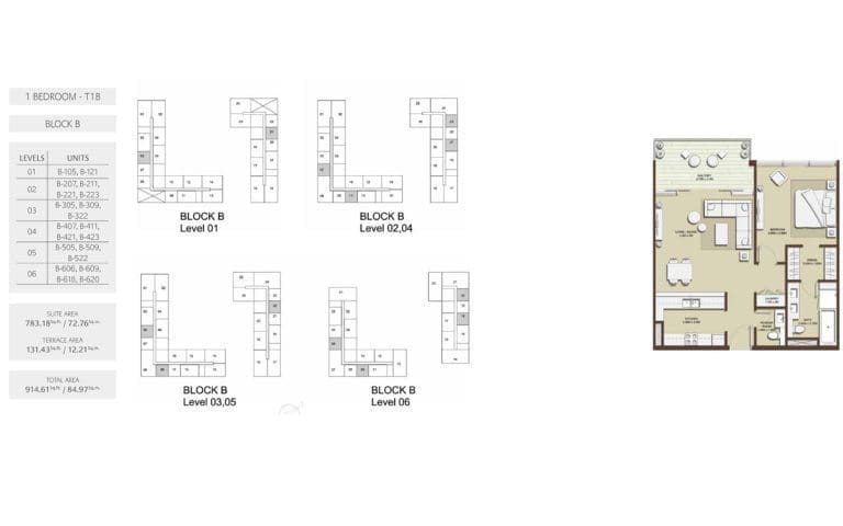 Mulberry 1 Bedroom Apartment Type T1B Block B Floor Plans
