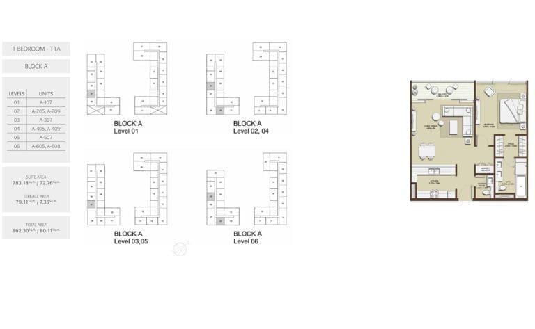Mulberry 1 Bedroom Apartment Type T1A Block A Floor Plans