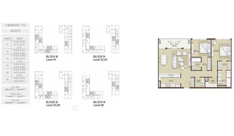 Mulberry 2 Bedroom Apartment Type T1A Block B Floor Plans