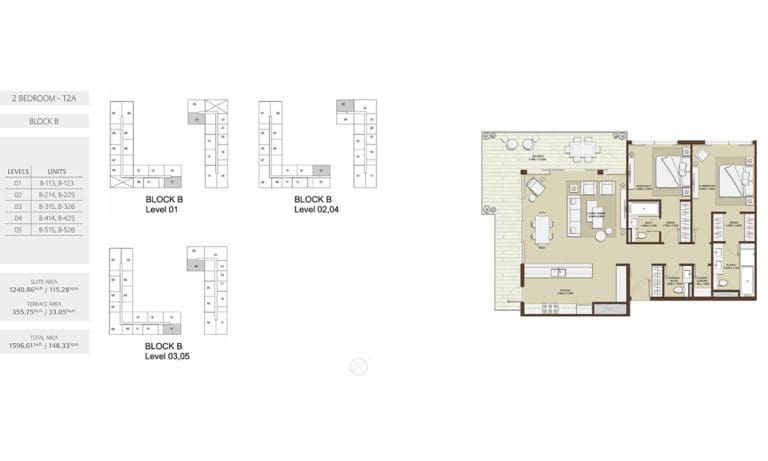 Mulberry 2 Bedroom Apartment Type T2A Block B Floor Plans
