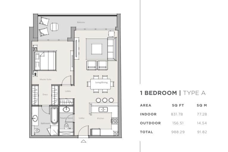 Park One 1 Bedroom Apartment Type A Floor Plans