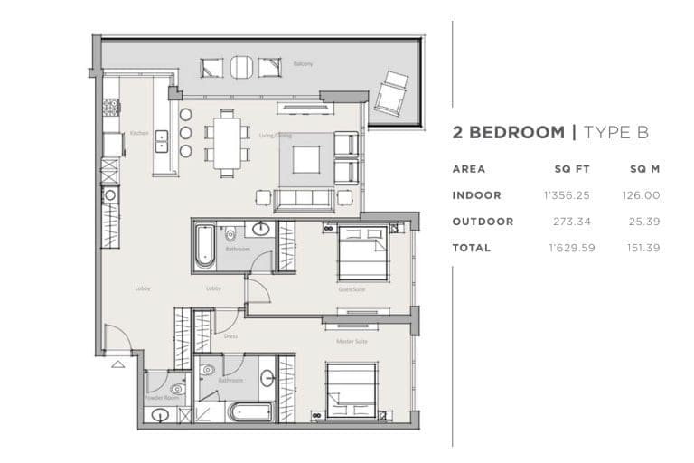 Park One 2 Bedroom Apartment Type B Floor Plans