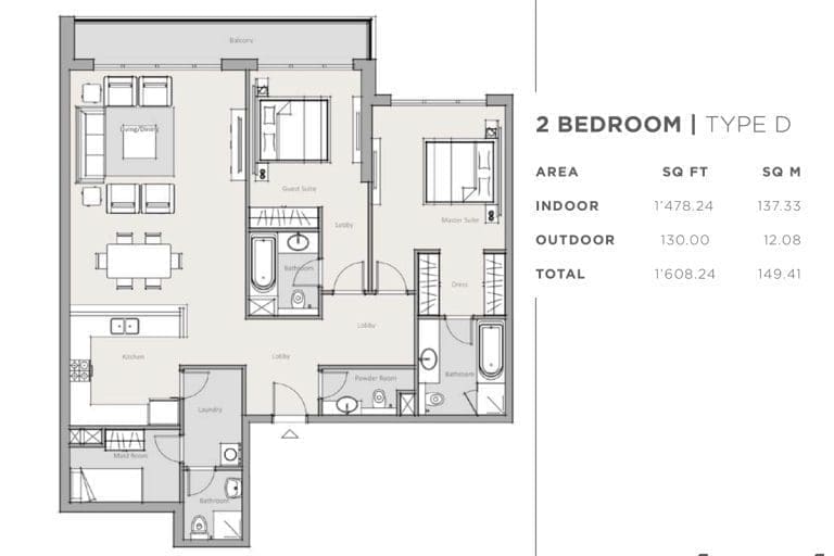 Park One 2 Bedroom Apartment Type D Floor Plans