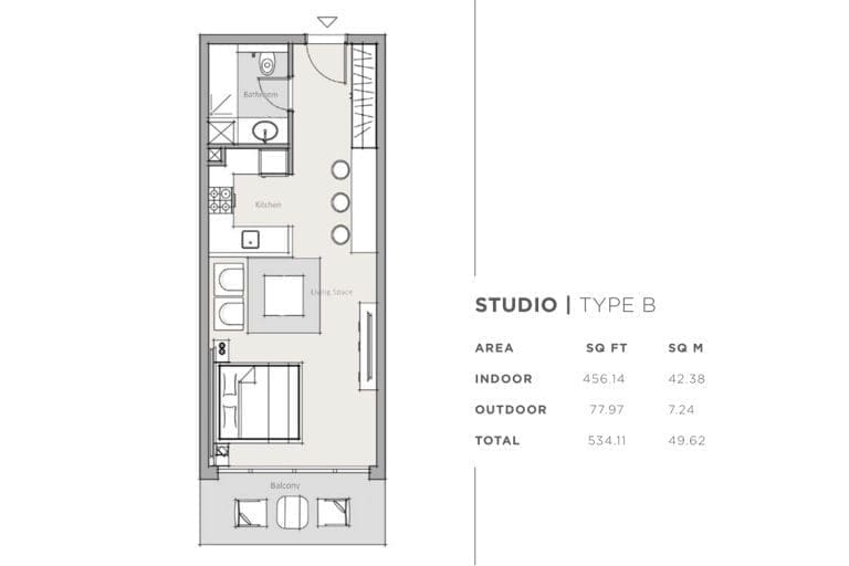 Park One Studio Apartment Type B Floor Plans
