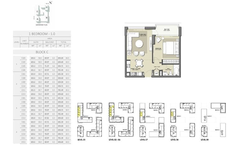 Park Point 1 Bedroom Apartment 1.0 Block C-3 Floor Plans