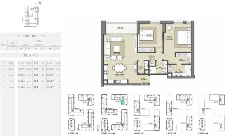 Park Point 2 Bedroom Apartment 2.5Block D Floor Plans