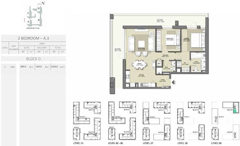 Park Point 2 Bedroom Apartment A3 Block D Floor Plans