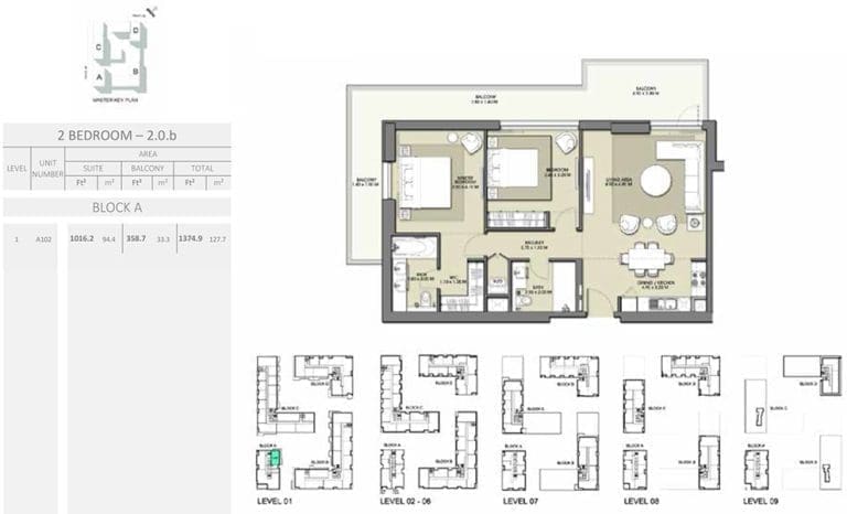 Park Point 2 Bedroom Apartment 2 .0B Block A Floor Plans