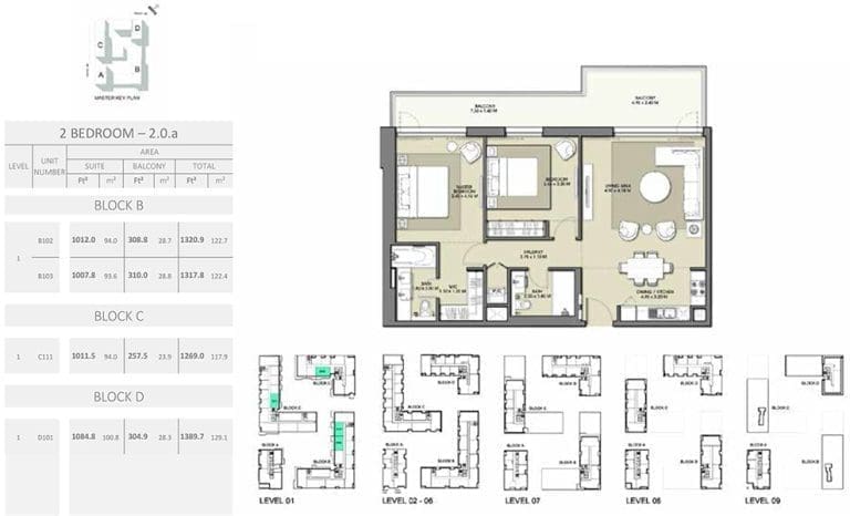 Park Point 2 Bedroom Apartment 2 .0A Block B/C/D Floor Plans