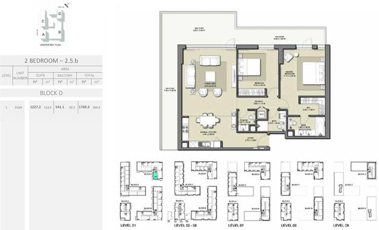 Park Point 2 Bedroom Apartment 2.5B Block D Floor Plans