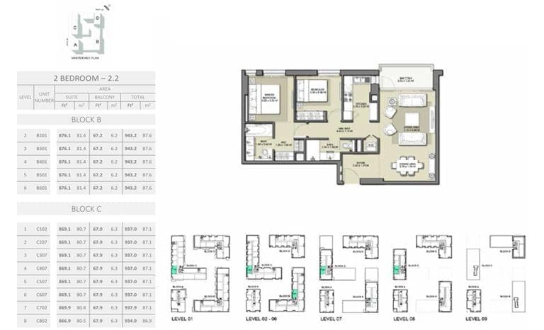Park Point 2 Bedroom Apartment 2.2 Block B/C Floor Plans