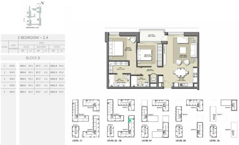 Park Point 2 Bedroom Apartment 2.4 Block B Floor Plans