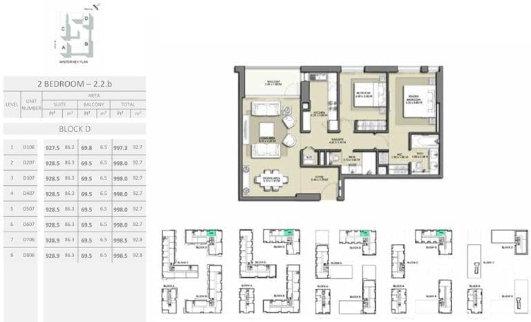 Park Point 2 Bedroom Apartment 2.2B Block D Floor Plans