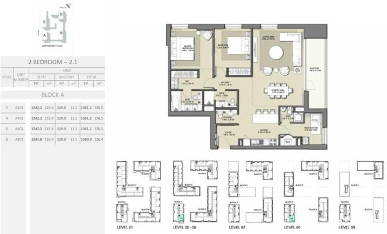Park Point 2 Bedroom Apartment 2.1 Block A Floor Plans