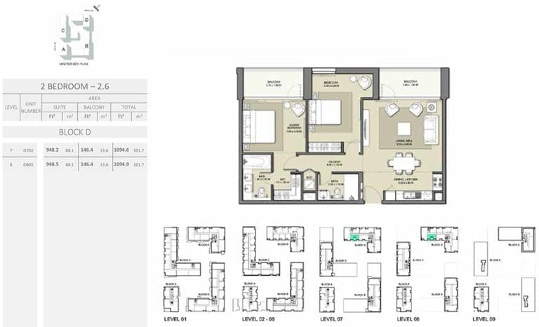 Park Point 2 Bedroom Apartment 2.6 Block D Floor Plans