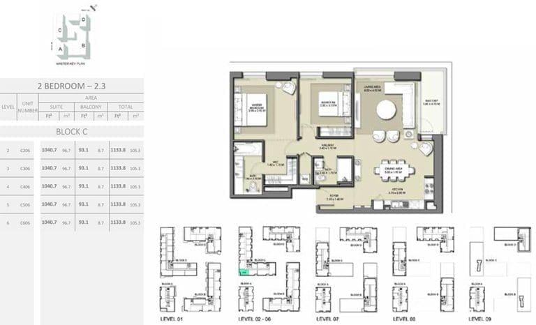 Park Point 2 Bedroom Apartment 2.3 Block C Floor Plans