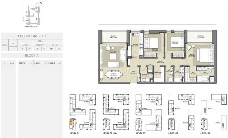 Park Point 3 Bedroom Apartment 3.3 Block A Floor Plans
