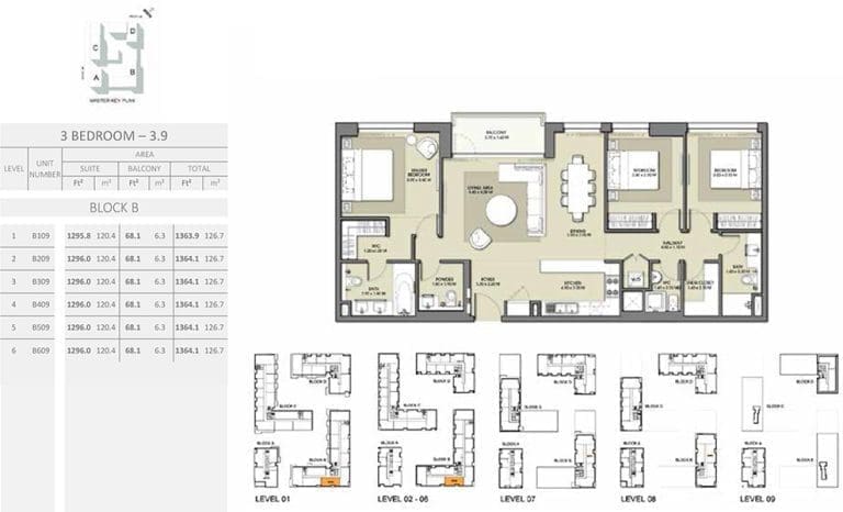Park Point 3 Bedroom Apartment 3.9 Block B Floor Plans