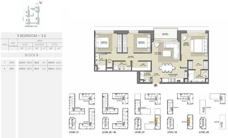 Park Point 3 Bedroom Apartment 3.6 Block B Floor Plans