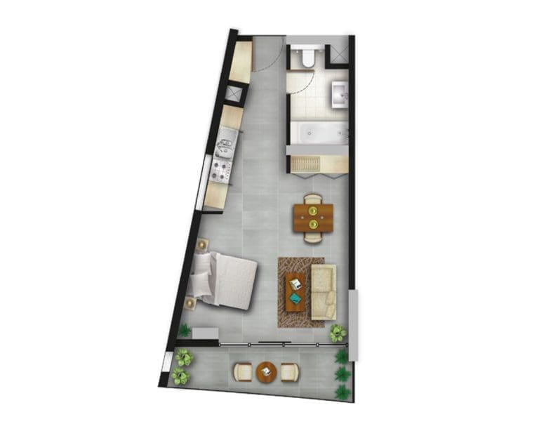 Shamal Residence Corner Studio Apartment Floor Plans