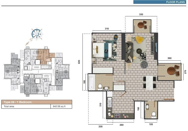 The Square Tower 1 Bedroom Apartment Type 08 Floor Plans