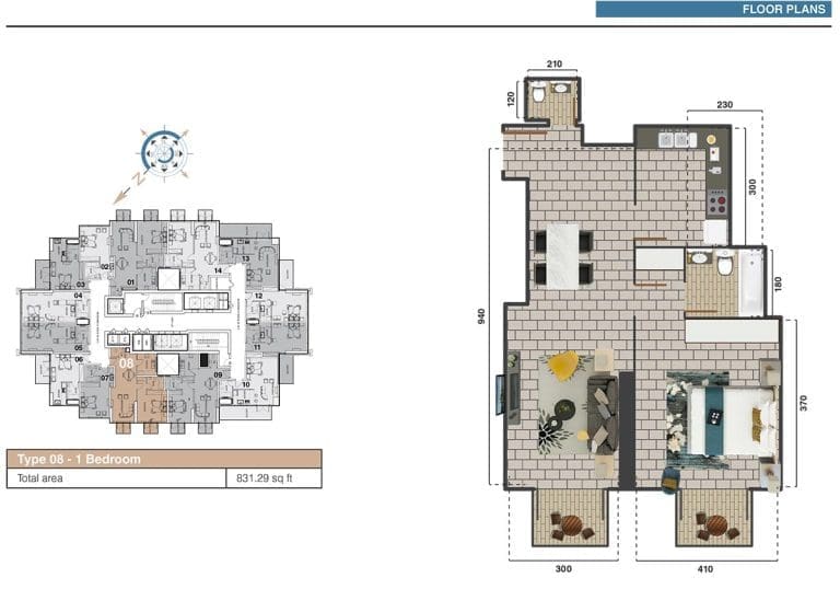 The Square Tower 1 Bedroom Apartment Type 08 -1 Floor Plans