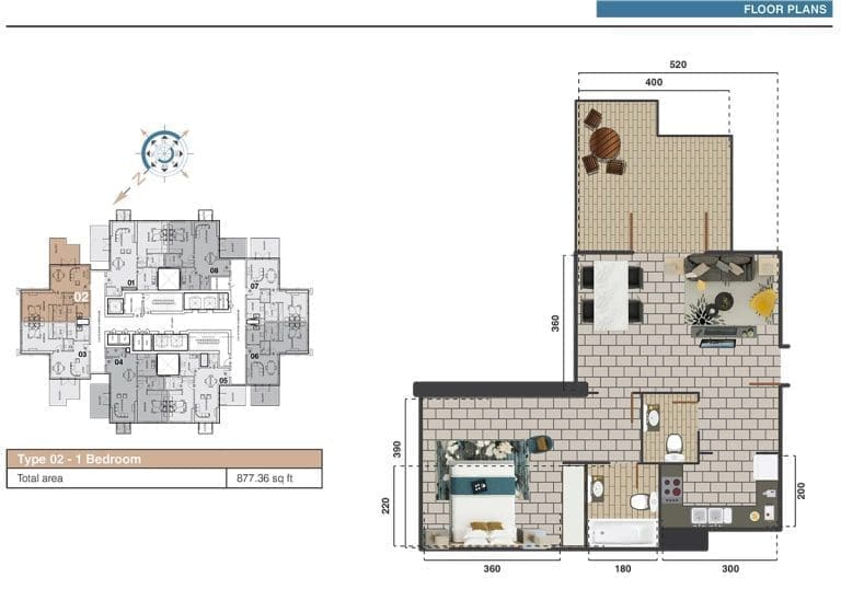 The Square Tower 1 Bedroom Apartment Type 02 Floor Plans
