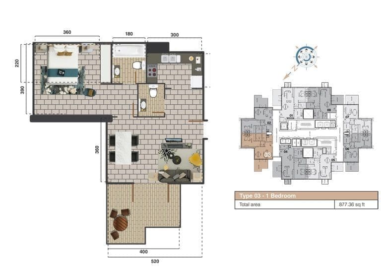 The Square Tower 1 Bedroom Apartment Type 03 Floor Plans