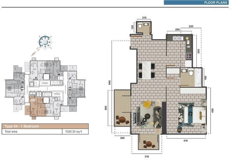 The Square Tower 1 Bedroom Apartment Type 04 Floor Plans