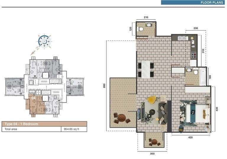 The Square Tower 1 Bedroom Apartment Type 04 -1 Floor Plans