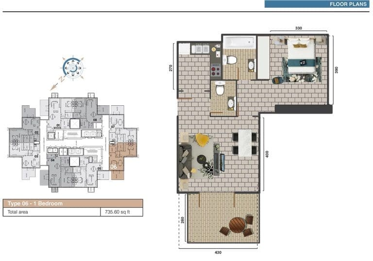 The Square Tower 1 Bedroom Apartment Type 06 Floor Plans