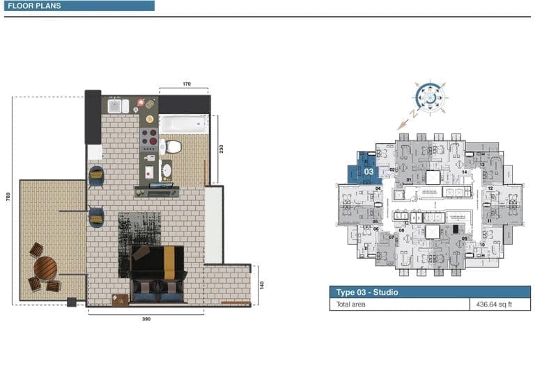 The Square Tower Studio Apartment Type 03 – 1 Floor Plans